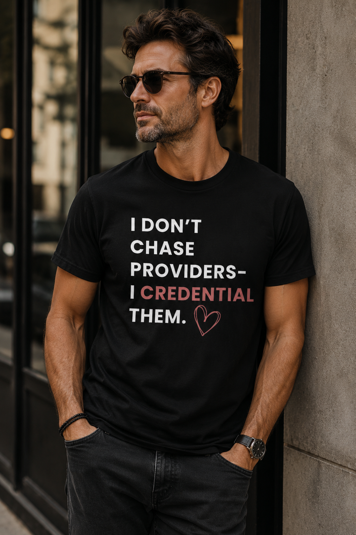 I Don't Chase Providers - I Credential Them Tee (Black)  | Verified Society.Co